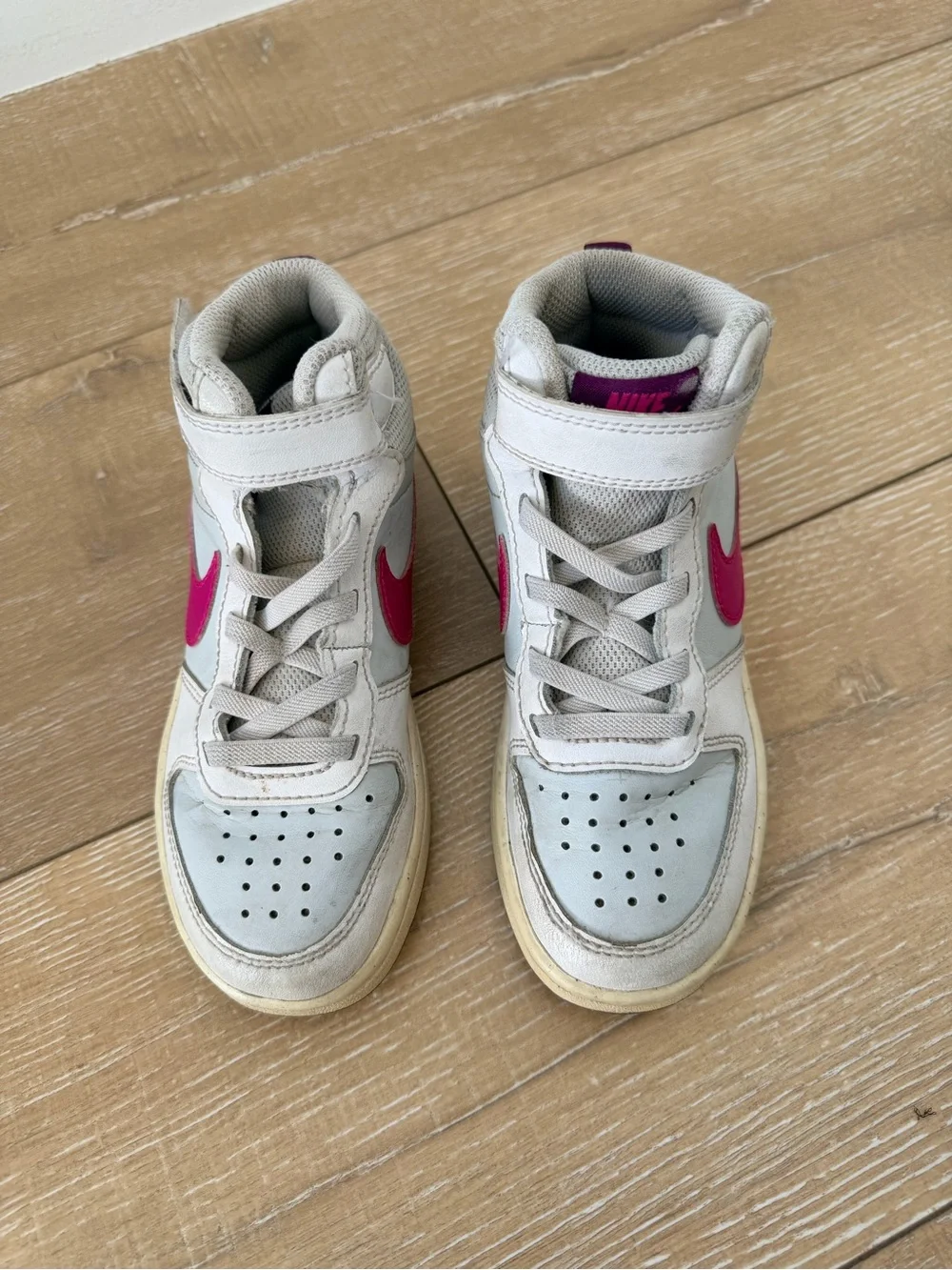 Nike Kids White and Magenta Mid-Top Sneakers